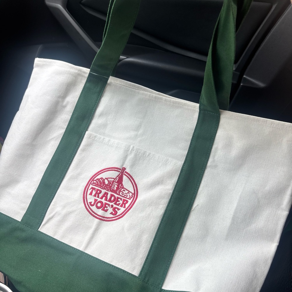 Trader Joe's Green and White Tote Bag